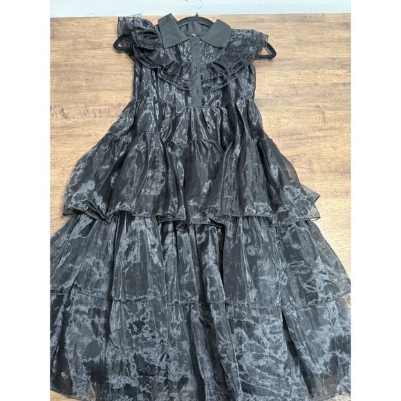 Wednesday Style Girls Black Ruffle Tiered Dress Size 130 7/8 Whimsigoth Witchy - Picture 8 of 11
